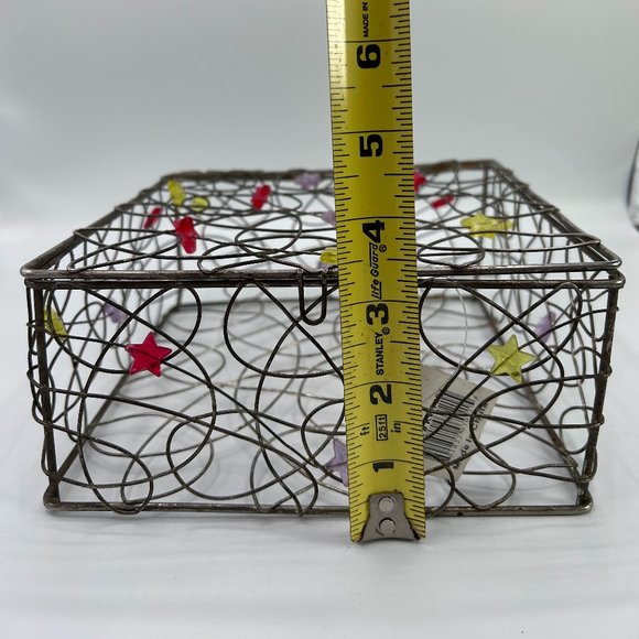 Metal Wire Trinket Organizer Box 7.25" x 7.25" x 3.5" Black Colorful Stars - Picture 8 of 8